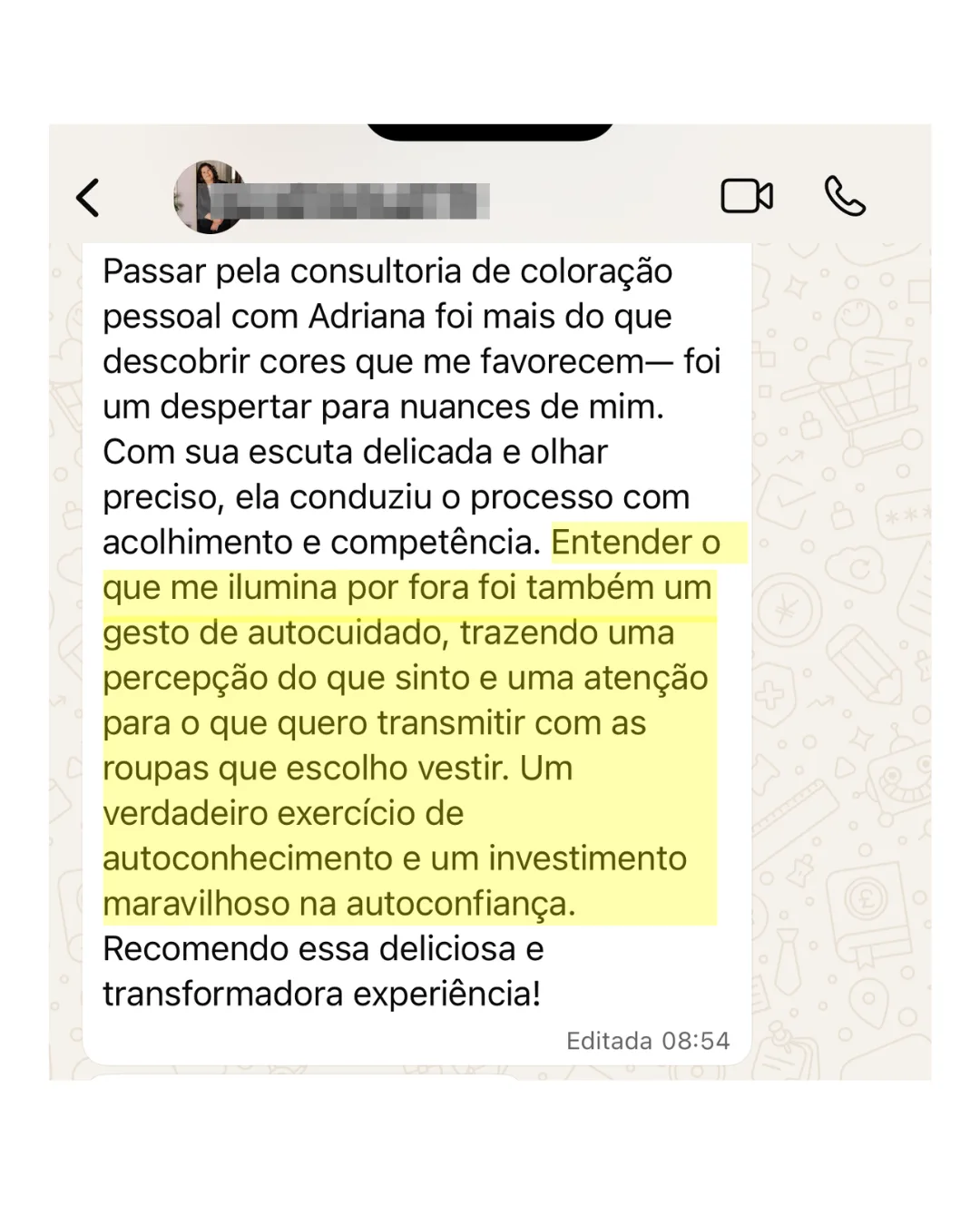 Depoimento sobre a consultoria de coloração pessoal com a Adriana